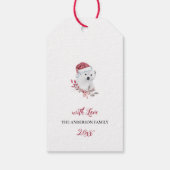 Cute polair beer in Santa hat Merry Kerstmis Cadeaulabel (Achterkant)