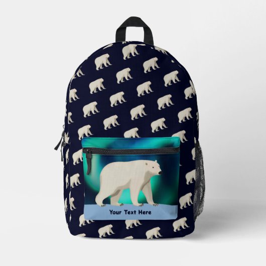 Cute Polar Bear and Northern Lights Bedrukte Rugzak (Voorkant)