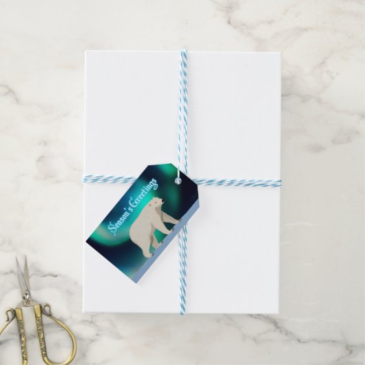 Cute Polar Bear and Northern Lights Cadeaulabel (Met Touw)