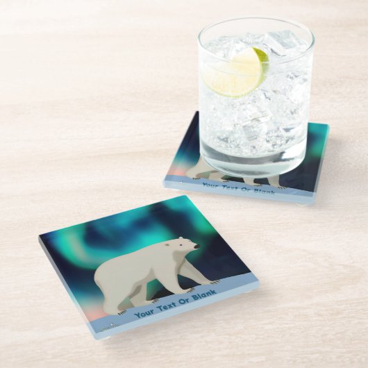 Cute Polar Bear and Northern Lights Glazen Onderzetter (Schuin)