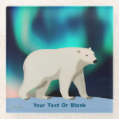 Cute Polar Bear and Northern Lights Glazen Onderzetter (Voorkant)