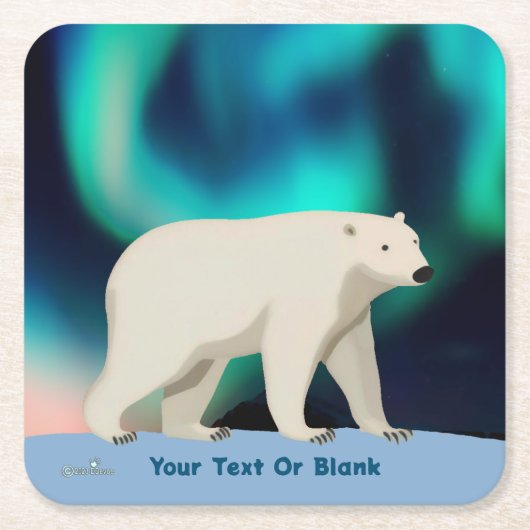 Cute Polar Bear and Northern Lights Kartonnen Onderzetters (Voorkant)