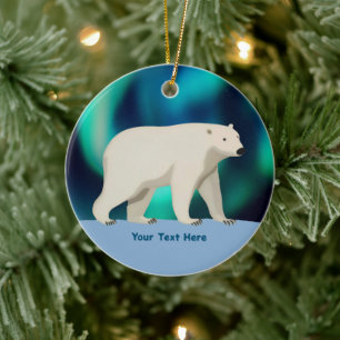 Cute Polar Bear and Northern Lights Keramisch Ornament