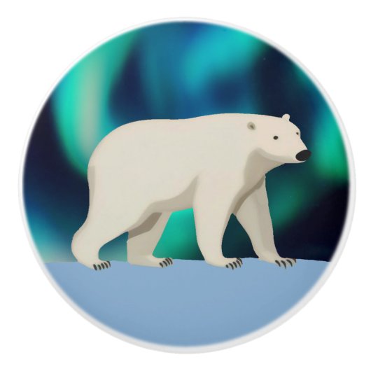 Cute Polar Bear and Northern Lights Keramische Knop (Voorkant)