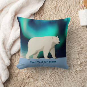 Cute Polar Bear and Northern Lights Kussen