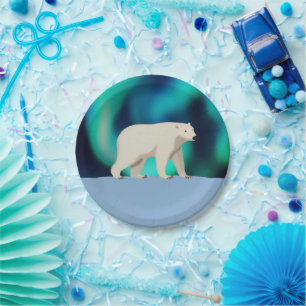 Cute Polar Bear and Northern Lights Papieren Bordje
