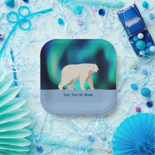 Cute Polar Bear and Northern Lights Papieren Bordje (Feest)