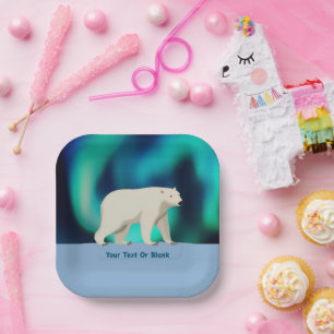Cute Polar Bear and Northern Lights Papieren Bordje