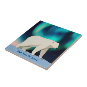 Cute Polar Bear and Northern Lights Tegeltje