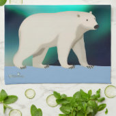 Cute Polar Bear and Northern Lights Theedoek (Gevouwen)