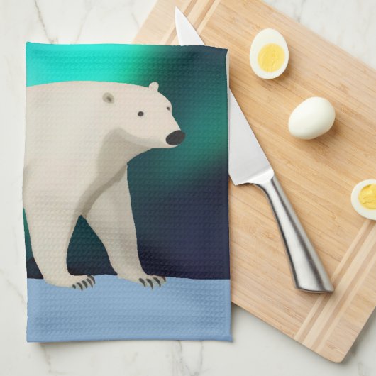 Cute Polar Bear and Northern Lights Theedoek (Quarter Fold)