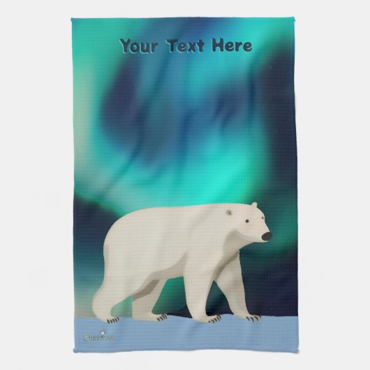 Cute Polar Bear and Northern Lights Theedoek (Verticaal)