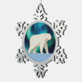 Cute Polar Bear and Northern Lights Tin Sneeuwvlok Ornament (Rechts)