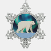 Cute Polar Bear and Northern Lights Tin Sneeuwvlok Ornament (Voorkant)