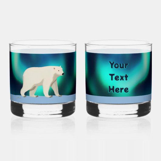 Cute Polar Bear and Northern Lights Whisky Glas (Voorkant)