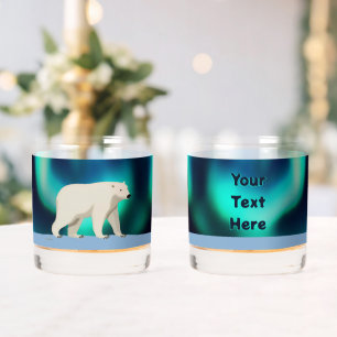 Cute Polar Bear and Northern Lights Whisky Glas