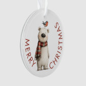 Cute Polar Bear and Robin Merry Christmas Ornament (voorkant)