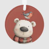 Cute Polar Bear and Robin Merry Christmas Ornament (achterkant)