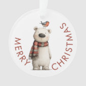 Cute Polar Bear and Robin Merry Christmas Ornament (voorkant)