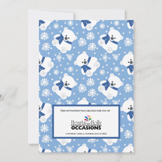 Cute Polar Bear and Snowflakes Baby Shower Kaart (Achterkant)