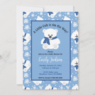 Cute Polar Bear and Snowflakes Baby Shower Kaart
