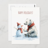 Cute polar bear build a snowman, Christmas  Briefkaart (Voorkant / Achterkant)