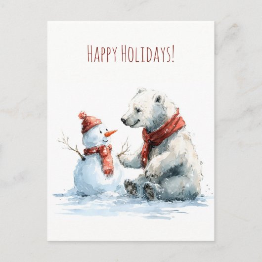 Cute polar bear build a snowman, Christmas  Briefkaart (Voorkant)