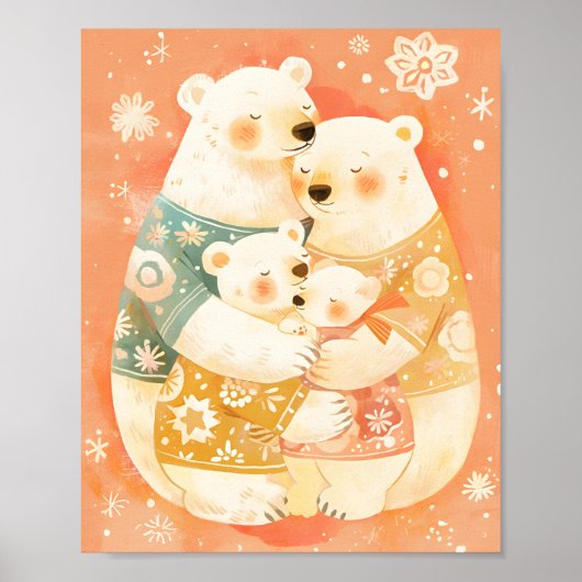 Cute Polar Bear Family Vertical Poster Wall Art (Voorkant)