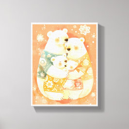 Cute Polar Bear Family Vertical Poster Wall Art Canvas Afdruk