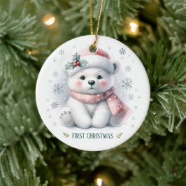Cute Polar Bear First Christmas Keepsake Photo Keramisch Ornament