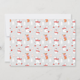 Cute Polar Bear Fox Snowman Pattern Feestdagenkaart