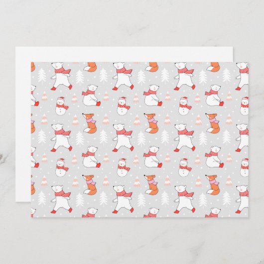 Cute Polar Bear Fox Snowman Pattern Feestdagenkaart (Voorkant / Achterkant)