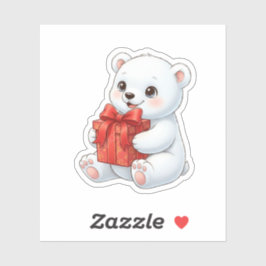 Cute Polar Bear Holding Christmas Present  Sticker