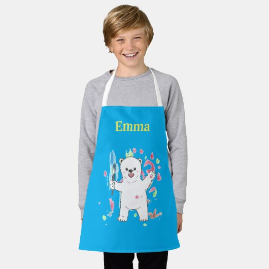 Cute Polar bear Kids Name Art Apron Schort (Gedragen)