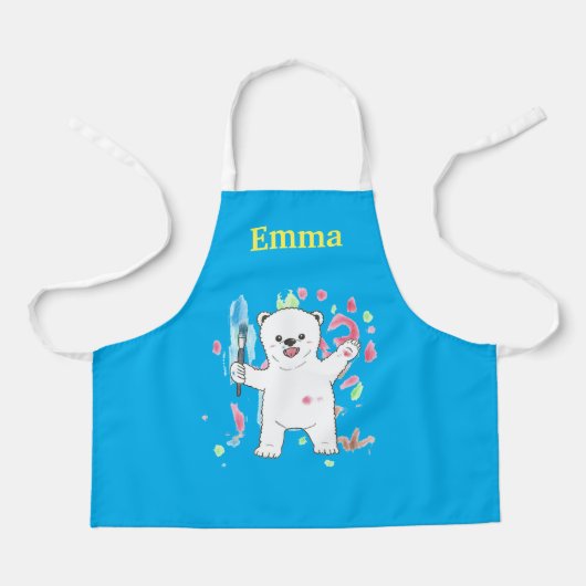 Cute Polar bear Kids Name Art Apron Schort (Voorkant)