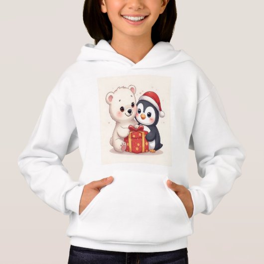 Cute Polar Bear Penguin Kids Hoodie (Voorkant)