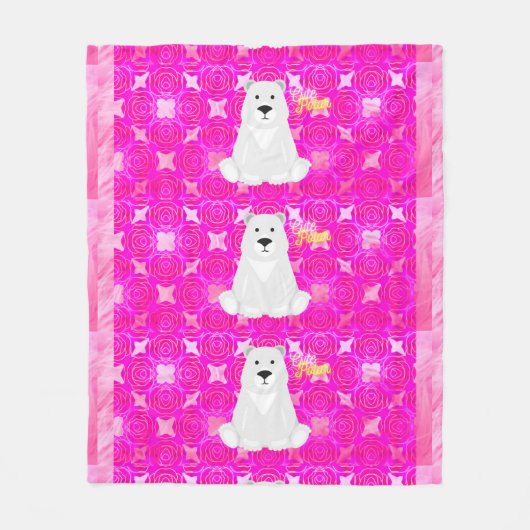 Cute Polar Bear Pink Floral Fleece Blanket Deken (Voorkant)