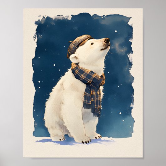 Cute Polar Bear Poster  Animal Nursery Wall Art (Voorkant)