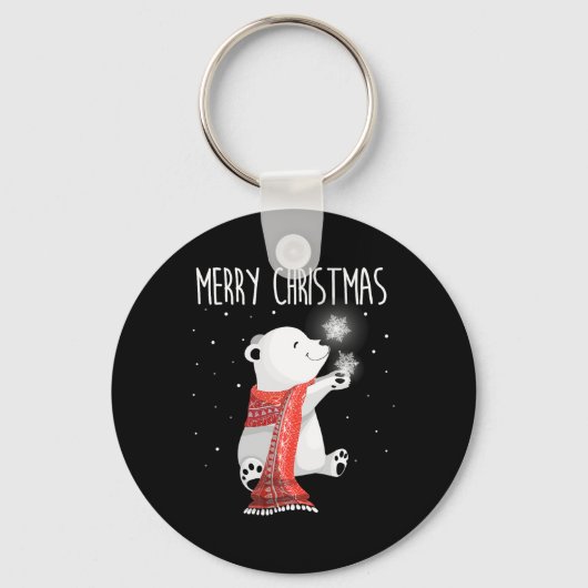 Cute Polar Bear Scarf Merry Christmas Xmas Holiday Sleutelhanger (Voorkant)