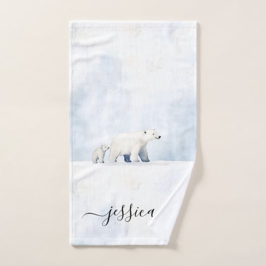 Cute polar bear script name bad handdoek (Handdoek)