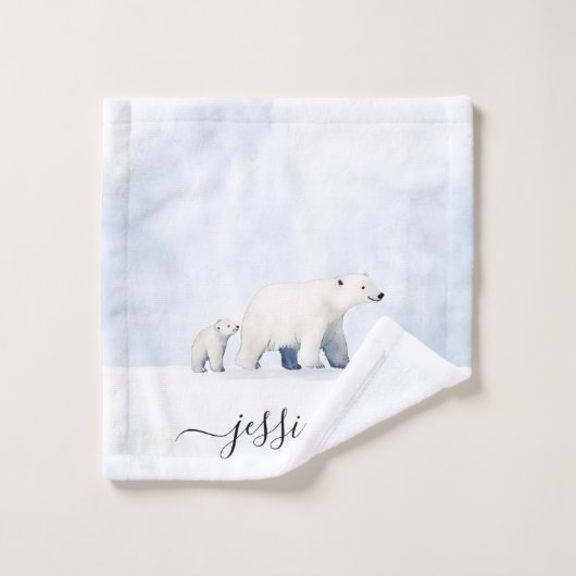 Cute polar bear script name bad handdoek (Wasdoekje)