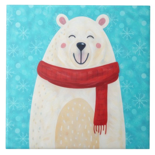 Cute Polar Bear Snow Winter Decorative Tile Tegeltje (Voorkant)