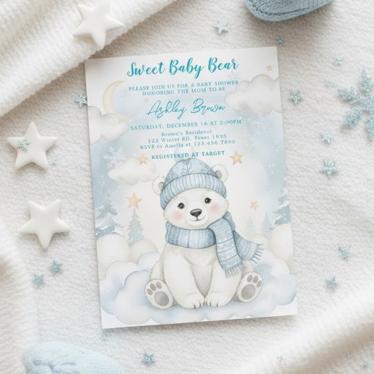 Cute Polar Bear Winter Baby shower Animal Blue Kaart