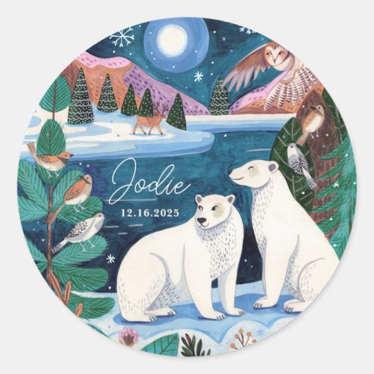 Cute Polar Bear Winter Baby Shower Ronde Sticker (Voorkant)