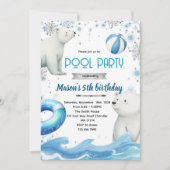 Cute polar bear winter pool theme invite kaart (Voorkant)