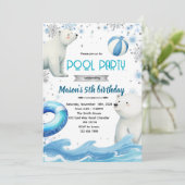 Cute polar bear winter pool theme invite kaart (Staand voorkant)