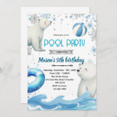 Cute polar bear winter pool theme invite kaart (Voorkant / Achterkant)