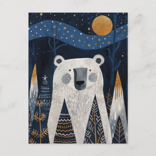 Cute Polar Bear Winter Scenery Nordic Christmas  Briefkaart (Voorkant)
