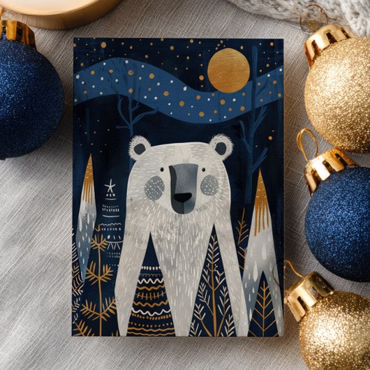 Cute Polar Bear Winter Scenery Nordic Christmas  Briefkaart