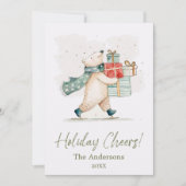 Cute Polar Bear with Gifts Watercolor Cheer Feestdagenkaart (Voorkant)